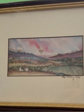 Napa Valley California Watercolor Landscape Print Signed Janel 1993 11x9